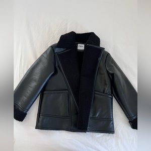 ZARA BLACK FAUX LEATHER SHERPA OVERSIZED JACKET SIZE XS
